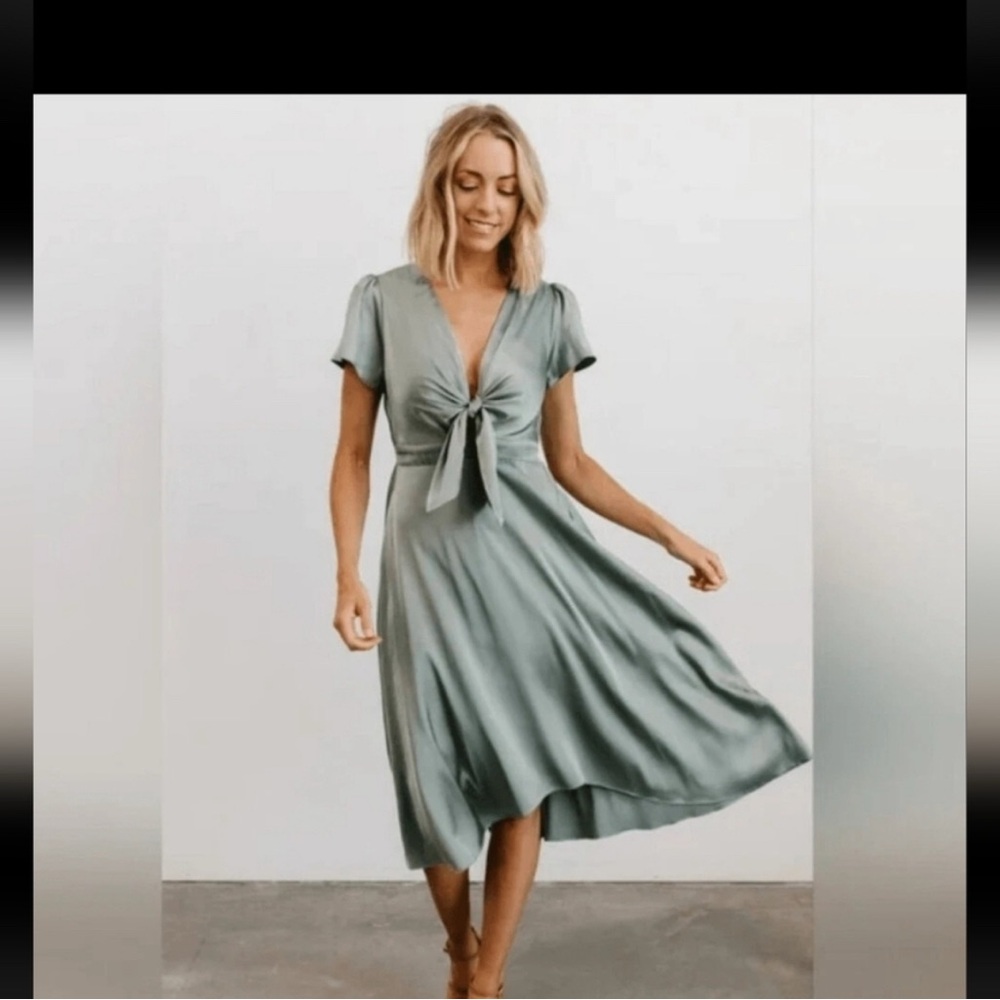 Satin Sage Green Midi Dress